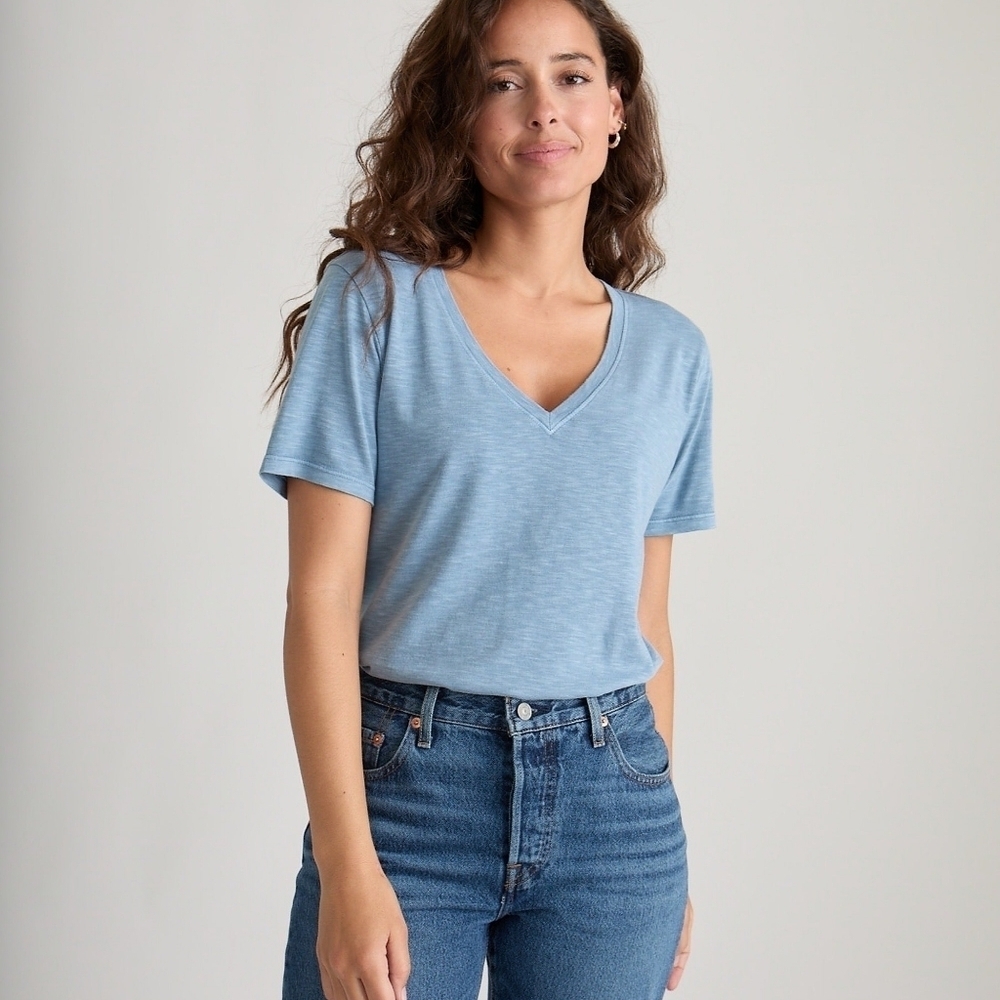 NWT Marine Layer Boyfriend V Neck T-Shirt Blue XS Supima Cotton Tee